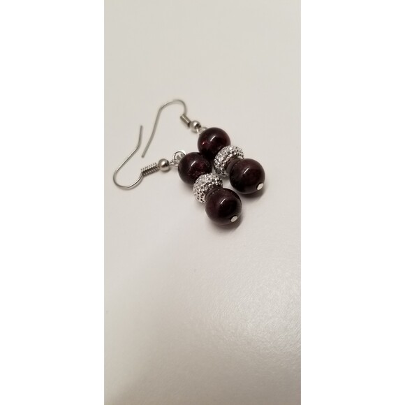 Handmade Garnet Bead Earrings with Silver Spacers Elegant Gemstone Dangles - Picture 7 of 8